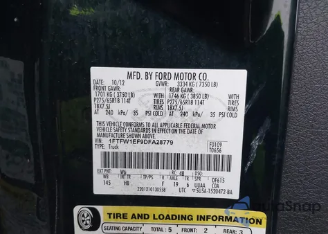 2013 Ford F-150 Lariat из США, поврежденный, VIN 1FTFW1EF9DFA28779